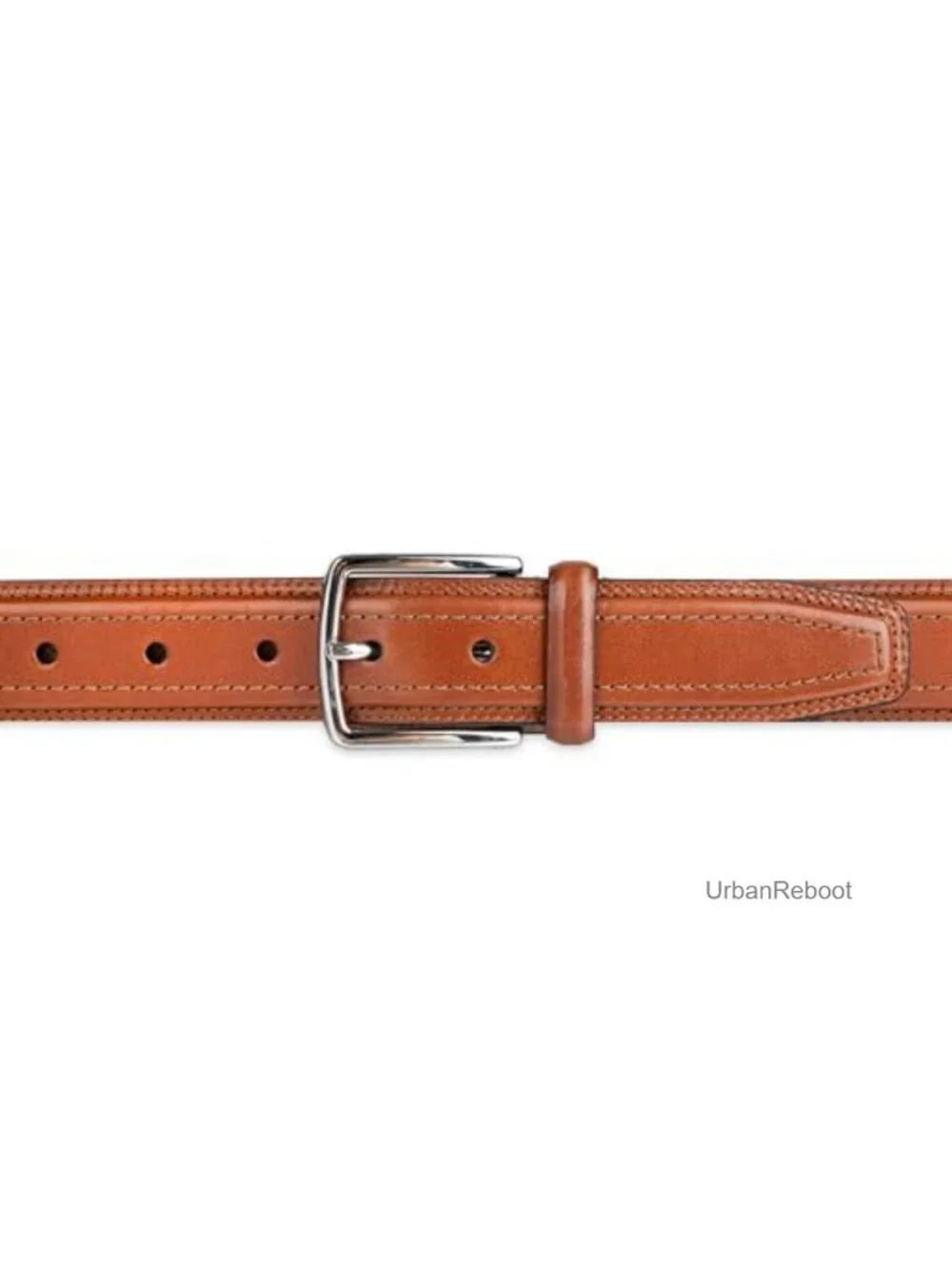 Genuine Leather Dress Belt Stitched Trim Silver Buckle